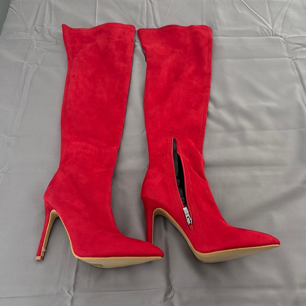 Red Over The Knee Heels